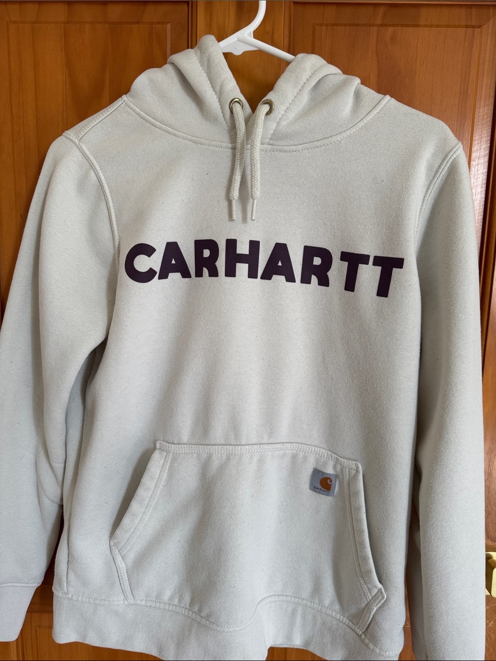 Carhartt Men's Cream Pullover Hoodie with Dark Logo